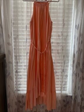 LOFT Coral High-Low Maxi Dress with Tie Waist